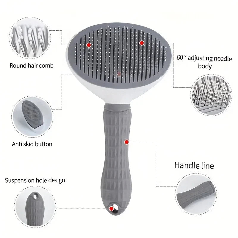 Pet dog brush; cat brush; one-button pet hair removal brush; dog and cat beauty tool; pet hair removal brush.